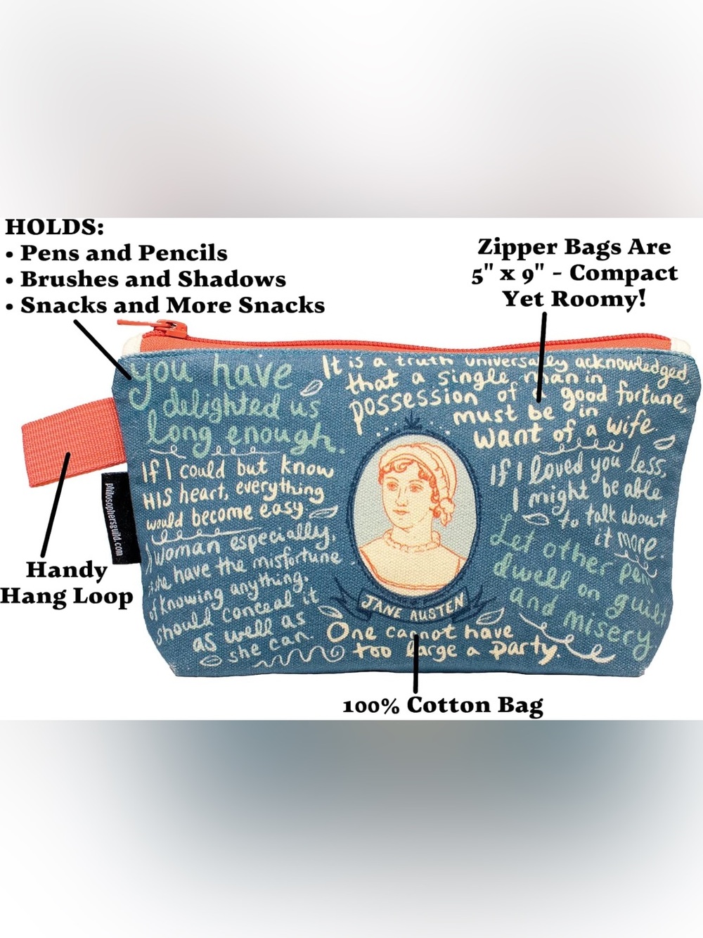 NWT! Jane Austen Portrait Canvas Pouch, THE UNEMPLOYED PHILOSOPHER’S GUILD - Picture 10 of 12